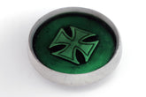 Silver Metal Round Gothic Iron Cross Heavy Green Belt Buckle Men